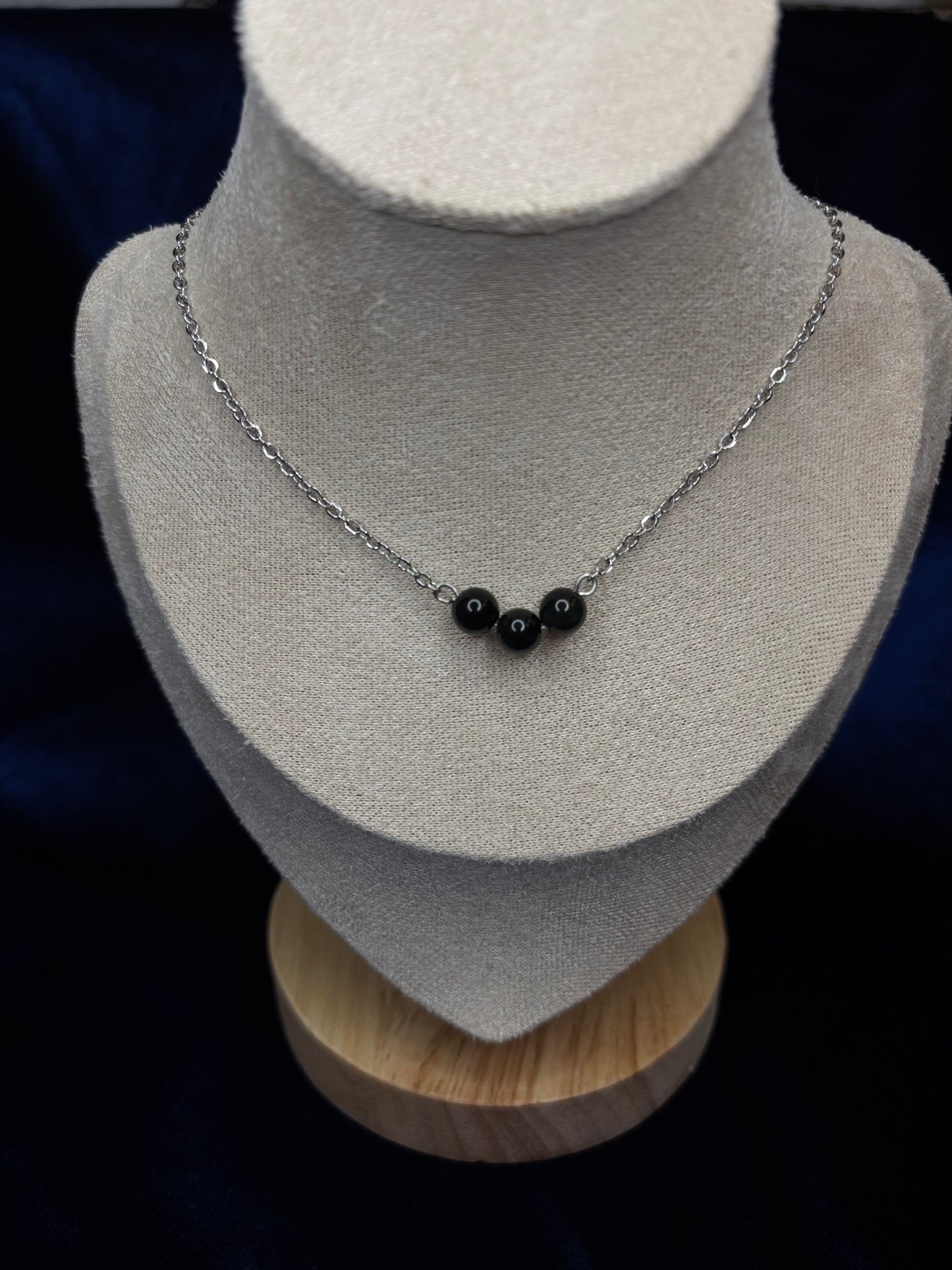 Schwarzer Obsidian Edelstahl Kette 44cm