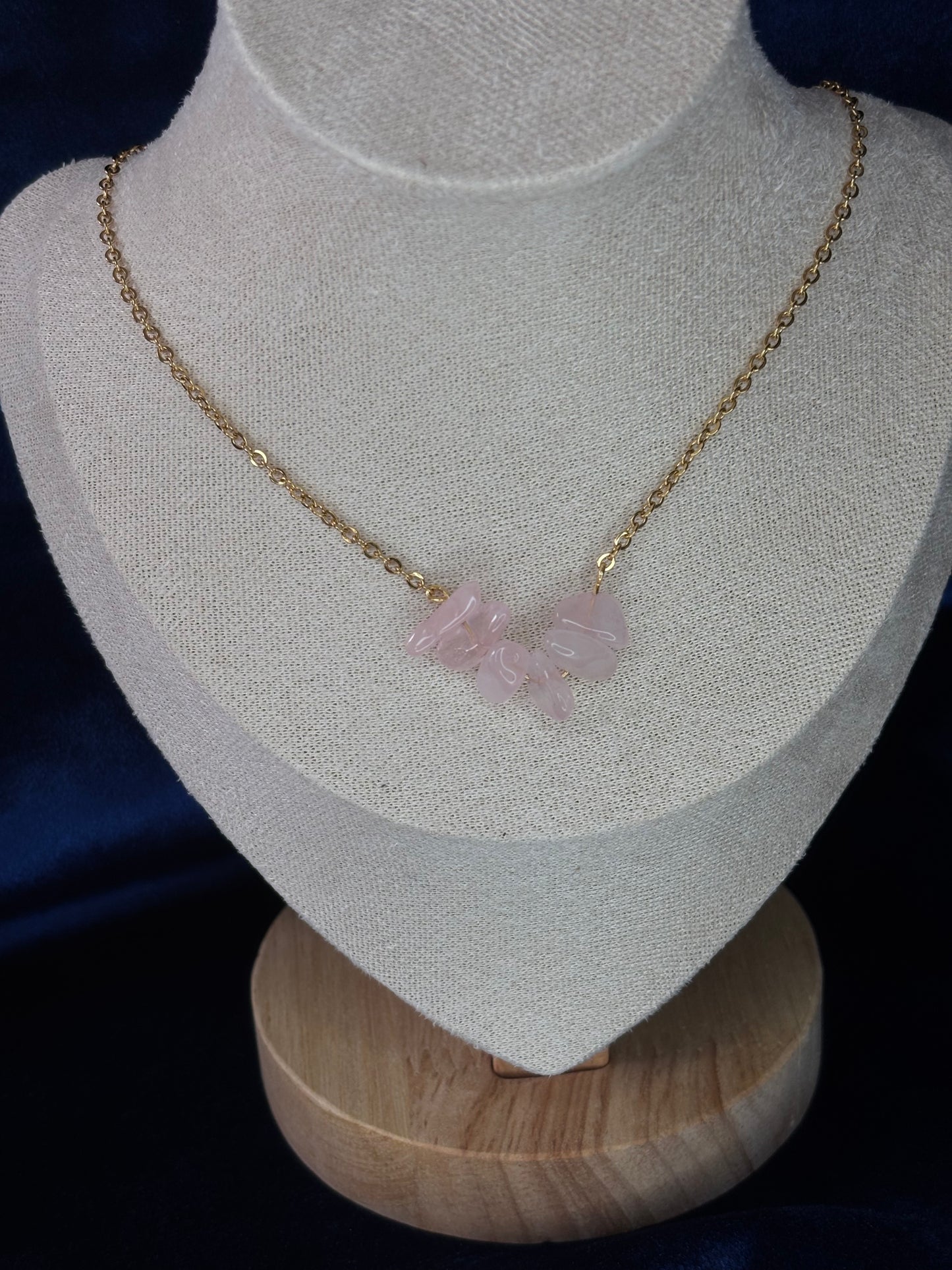 Rosenquarz Splitter Edelstahl Kette 14k vergoldet