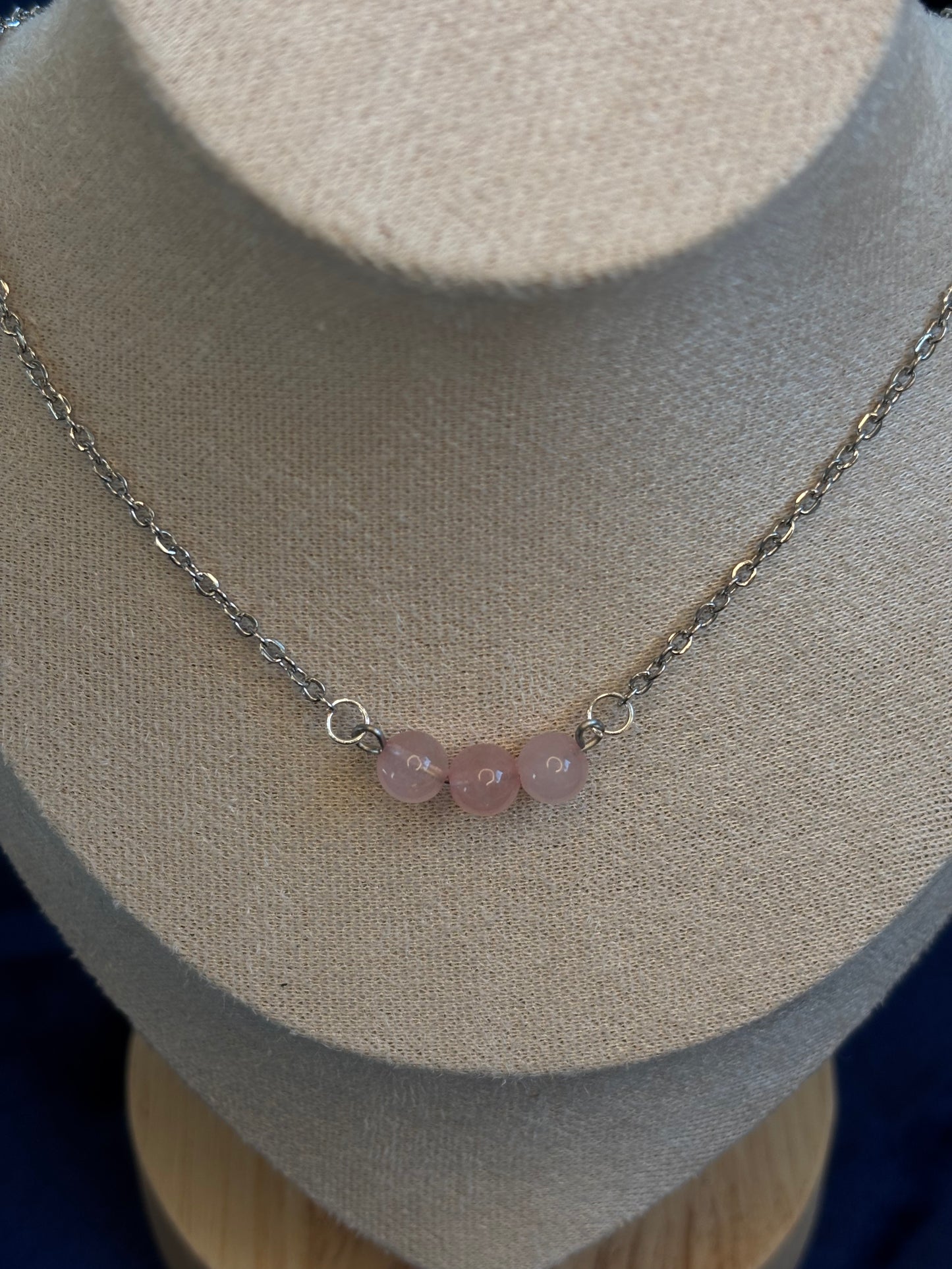 Rosenquarz Edelstahl Kette