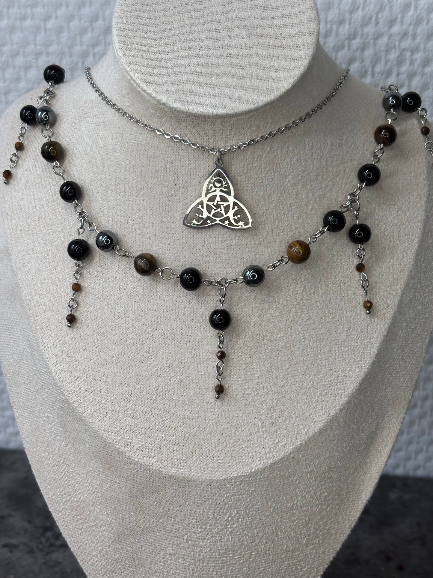 „Protection“ Obsidian, Tigerauge, Hämatit (Edelstahl)