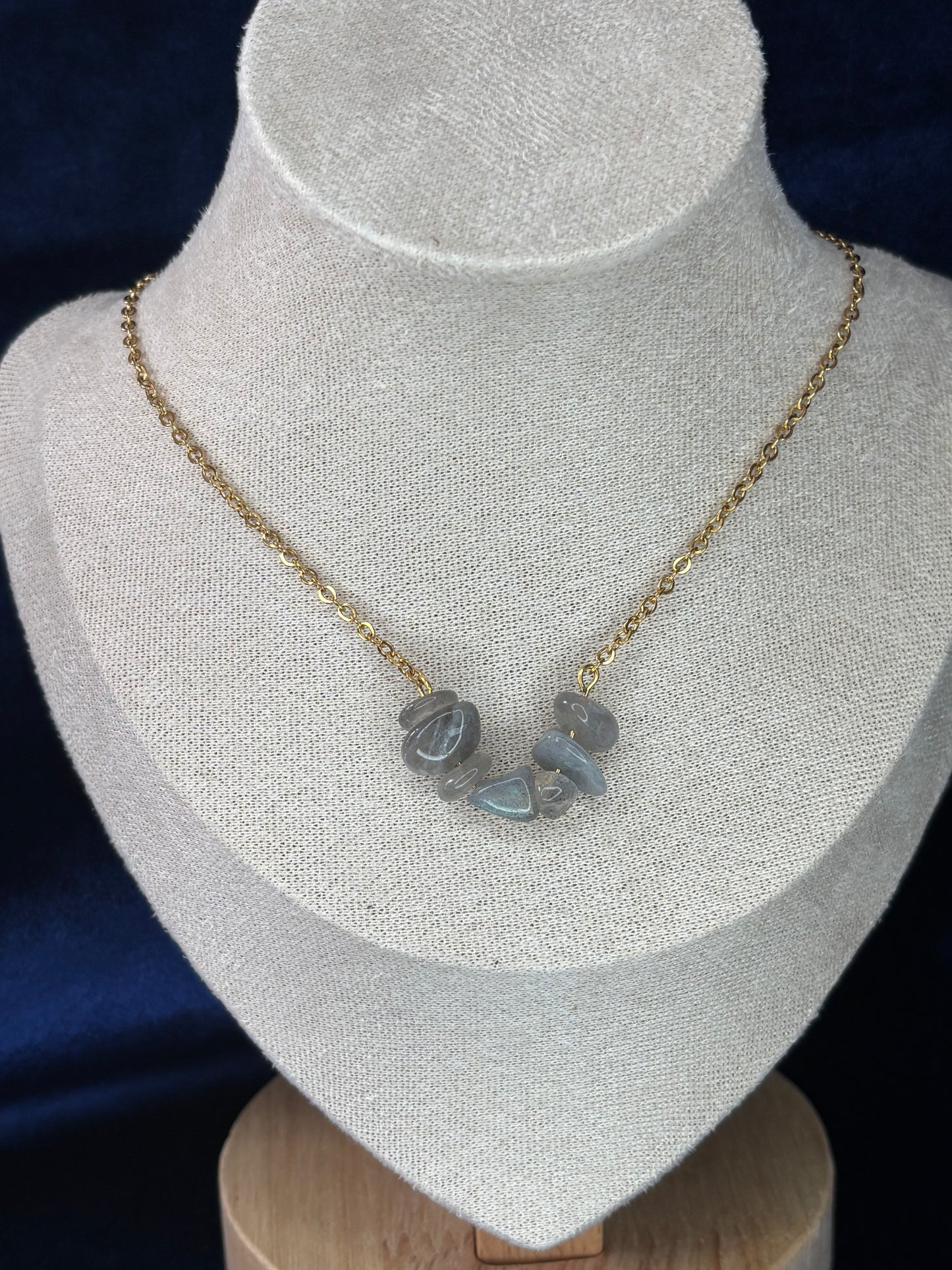 Labradorit Splitter Edelstahl Kette 14k vergoldet