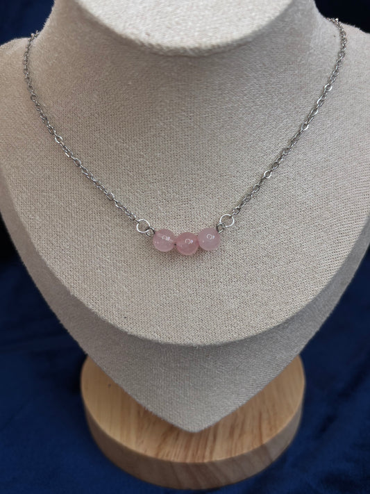 Rosenquarz Edelstahl Kette
