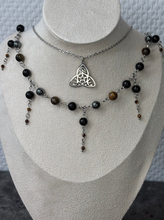 „Protection“ Obsidian, Tigerauge, Hämatit (Edelstahl)
